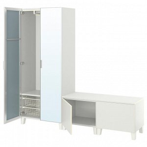 PLATSA, шкаф-купе с 4 дверцами, белое зеркальное стекло STRAUMEN /FONNES white, 200x42x191 см