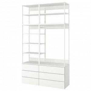 PLATSA, шкаф-купе с 6 выдвижными ящиками, белый/Fonnes white, 140x42x241 см