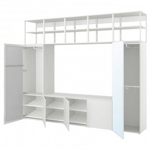 PLATSA, шкаф-купе с 5 дверцами, белое зеркальное стекло STRAUMEN /FONNES white, 300x42x241 см