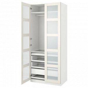 PAX / BERGSBO, комбинированный шкаф, белый / матовое стекло белого цвета, 100x60x236 см