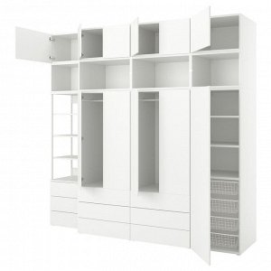 PLATSA, шкаф-купе с 11 дверцами + 9 выдвижными ящиками, белый /FONNES white, 280x57x261 см