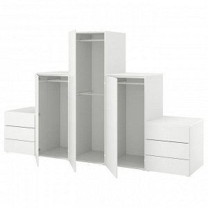 PLATSA, шкаф-купе с 3 дверцами + 6 выдвижными ящиками, белый/Fonnes white, 300x57x181 см