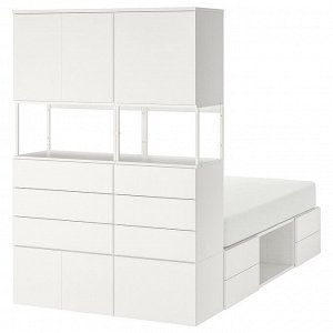 PLATSA, каркас кровати с 6 дверцами + 12 выдвижными ящиками, белый / Fonnes, 140x244x203 см