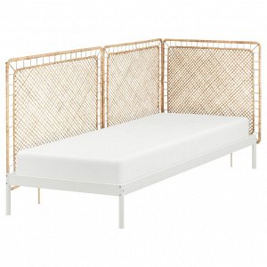 VEVELSTAD, каркас кровати с 3 изголовьями, белый/толкинированный ротанг, 90x200 см