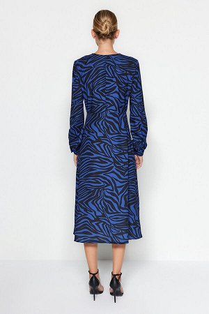Темно-синее тканое платье-рубашка с рисунком зебры