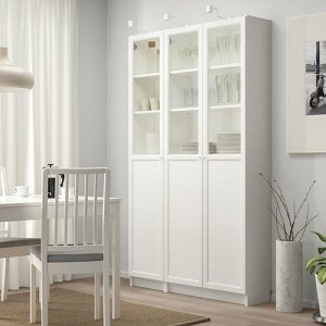 IKEA БИЛЛИ ОКСБЕРГ, книжный шкаф с филенчатыми/стекл дверцами, белый/стекло, 120x30x202 см,