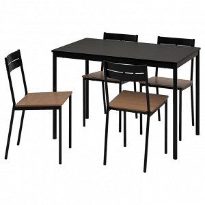 SANDSBERG / САНДСБЕРГ, стол и 4 стула, черный/black, 110x67 см