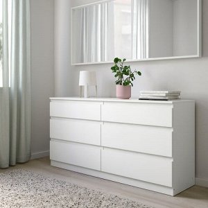 KULLEN, Комод с 6 выдвижными ящиками, белый, 140х72 см
