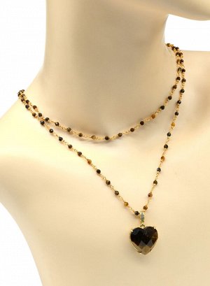 Бусы с подвеской "Сердце" из тигрового глаза, 88см