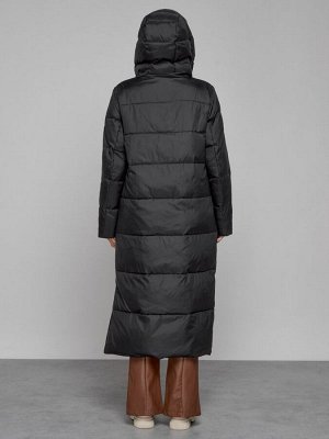 Пальто утепленное с капюшоном зимнее женское черного цвета 52109Ch