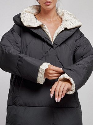 Пальто утепленное молодежное зимнее женское черного цвета 52393Ch