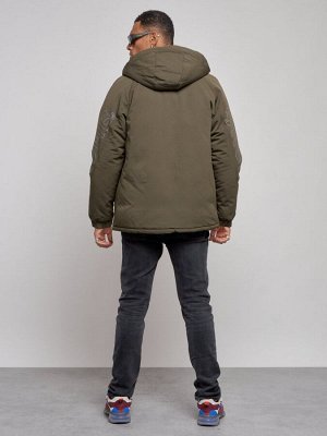 Куртка мужская зимняя с капюшоном молодежная цвета хаки 88915Kh