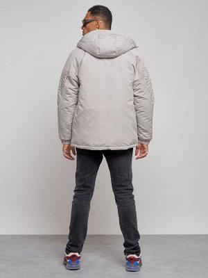 Куртка мужская зимняя с капюшоном молодежная серого цвета 88915Sr