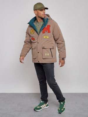 Куртка мужская зимняя с капюшоном молодежная коричневого цвета 88915K