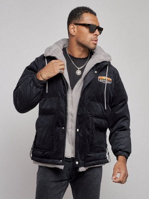 Плюшевая куртка мужская с капюшоном молодежная черного цвета 28117Ch