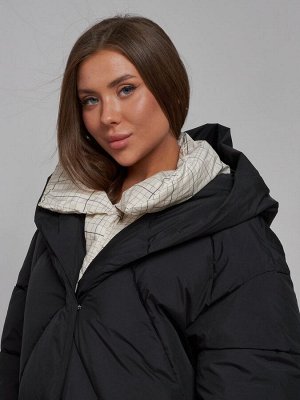 Пальто утепленное молодежное зимнее женское черного цвета 52395Ch