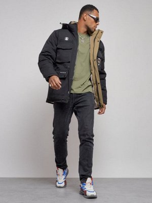 Куртка мужская зимняя с капюшоном молодежная черного цвета 88911Ch