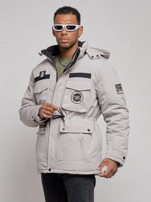 Куртка мужская зимняя с капюшоном молодежная серого цвета 88911Sr