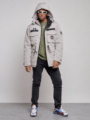 Куртка мужская зимняя с капюшоном молодежная серого цвета 88911Sr
