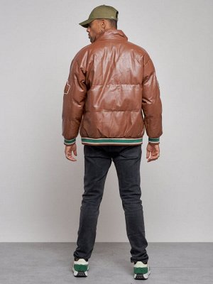 Куртка из экокожи мужская на резинке коричневого цвета 28115K