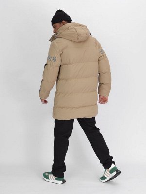 Спортивная молодежная куртка удлиненная мужская бежевого цвета 90006B