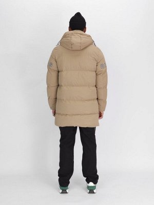 Спортивная молодежная куртка удлиненная мужская бежевого цвета 90006B