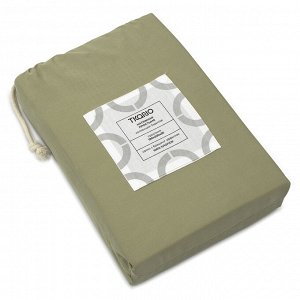 Простыня на резинке из сатина цвета шалфея с брашинг-эффектом из коллекции Essential, 180х200х30 см