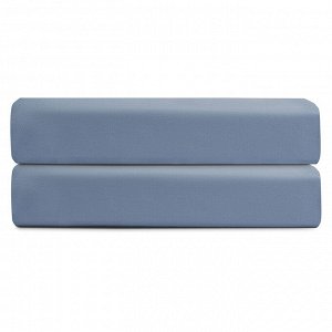 Простыня на резинке из сатина джинсово-синего цвета с брашинг-эффектом из коллекции Essential, 180х200х30 см