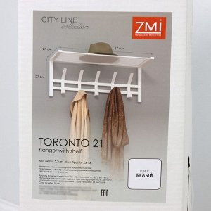 Вешалка с полкой «Торонто 21», 67x27x27 см, 5 двойных крючков, цвет белый