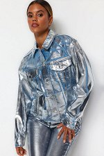 Джинсовая куртка с принтом из сусального серебра