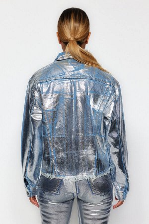 Джинсовая куртка с принтом из сусального серебра
