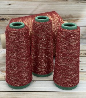 Пряжа для вязания 50 гр., Scintilla 70% вискоза  30% металлизированная нить  3500м/100м Красный/золото