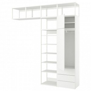 PLATSA, шкаф-купе с 2 дверцами + 3 выдвижными ящиками, белый/Fonnes white, 240x42x261 см