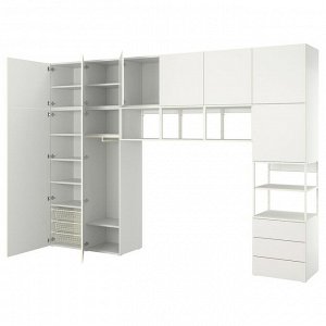 PLATSA, шкаф-купе с 9 дверцами + 3 выдвижными ящиками, белый/Fonnes white, 360x42x241 см