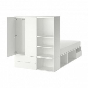 PLATSA, каркас кровати с 2 дверцами + 3 выдвижными ящиками, белый / Fonnes, 142x244x163 см