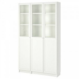 IKEA БИЛЛИ ОКСБЕРГ, книжный шкаф с филенчатыми/стекл дверцами, белый/стекло, 120x30x202 см,