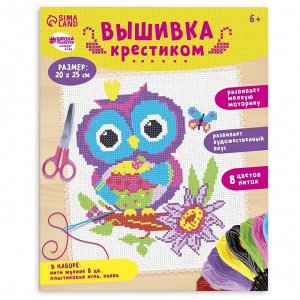 Вышивка крестиком для детей «Сова и бабочка», набор для творчества, 25 х 20 см