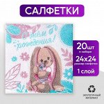 Салфетки бумажные однослойные «Зайка», 24 ? 24 см, в наборе 20 шт.