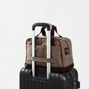 Сумка дорожная на молнии с увеличением, 2 наружных кармана, держатель для чемодана, длинный ремень, цвет коричневый