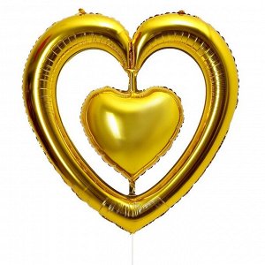 Шар фольгированный 40" «Сердце в сердце», цвет золото