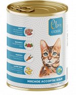 Clan CLASSIC Паштет для взрослых кошек, мясное ассорти с языком, брусникой и морковью, ж/б 340 гр 1/9