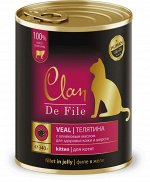 CLAN De File для здоровья кожи и шерсти, Телятина в желе с эхинацеей и оливковым маслом для котят, ж/б 340 гр 1/12