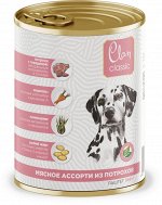 Clan CLASSIC Паштет для взрослых собак всех пород, Мясное ассорти с потрошками, морковью и ламинарией, ж/б 340 гр 1/9