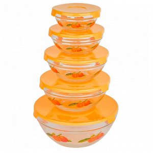 Миски стеклянные с пластмассовыми крышками 00822 "Апельсины"