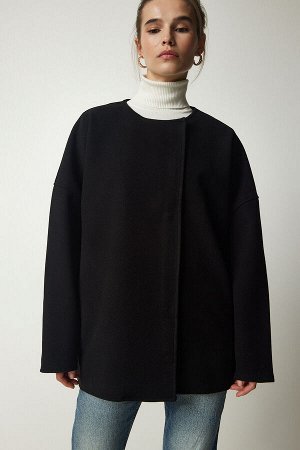 Женская черная сезонная стильная куртка-пальто KW00003