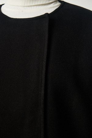 Женская черная сезонная стильная куртка-пальто KW00003