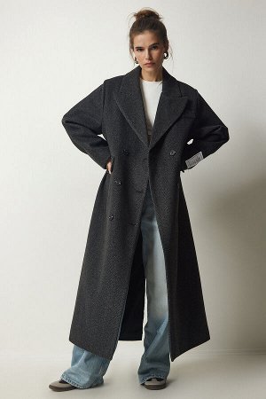 Женское шерстяное кашемировое пальто оверсайз Preimum антрацитового цвета FN03128