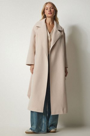 Женское бежевое пальто премиум-класса из шерсти и кашемира FN03115