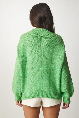 Женский светло-зеленый базовый вязаный свитер с высоким воротником MX00127