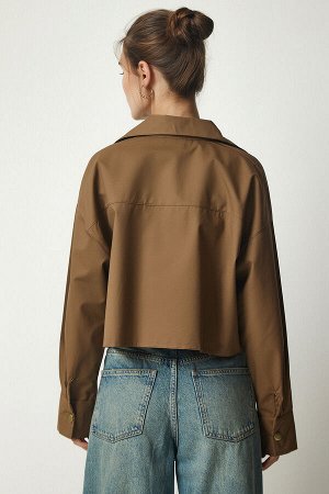 Женская светло-коричневая укороченная куртка из габардина на молнии JH00050